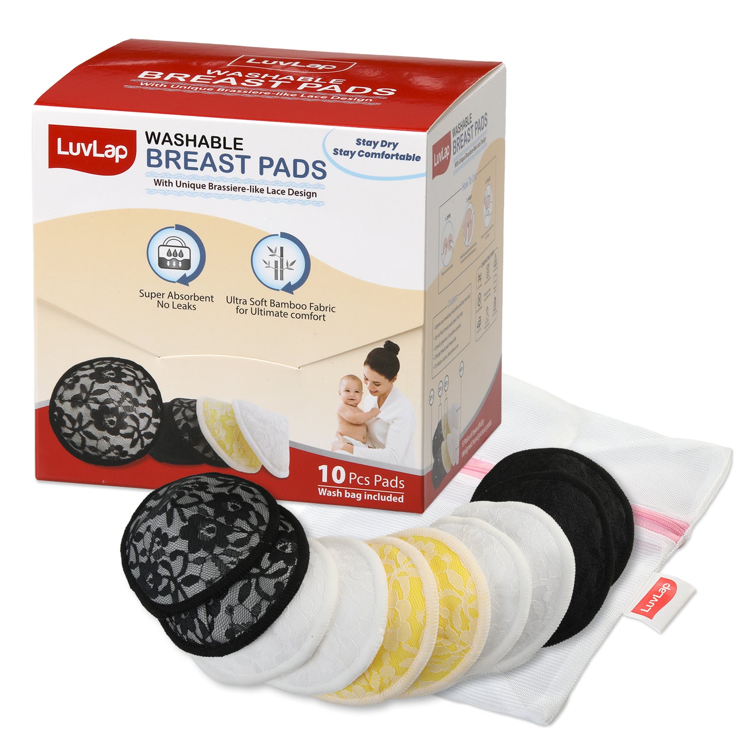 Buy LuvLap Natural Bamboo Washable Nursing Breast Pads With Lace, 10 pcs  Online at Best Price – Luvlap Store