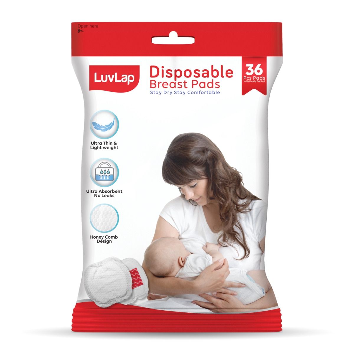 LuvLap Ultra Thin Honeycomb Nursing Breast Pads, 36pcs, Disposable