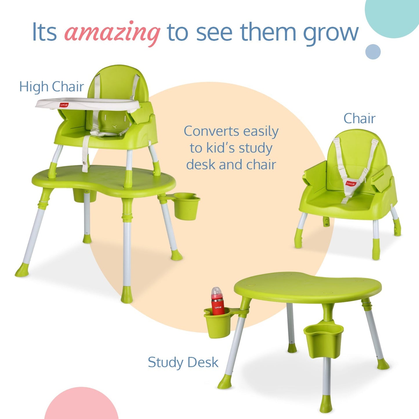 4 In 1 Convertible Baby High Chair , Green