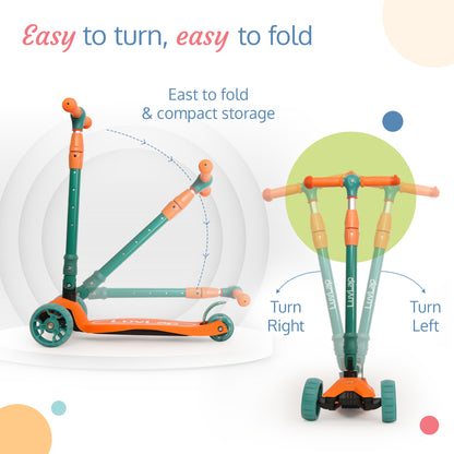 Joy Scooter for Kids- Toddler 3-Wheel Kick Scooter with LED Lights | Stable First Ride for 3-10 Year | Adjustable Height & Easy-Grip Handlebars | Fun Outdoor Gear for Kids, Green & Orange