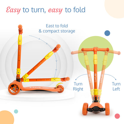Joy Scooter for Kids- Toddler 3-Wheel Kick Scooter with LED Lights | Stable First Ride for 3-10 Year | Adjustable Height & Easy-Grip Handlebars | Fun Outdoor Gear for Kids, Orange & Yellow