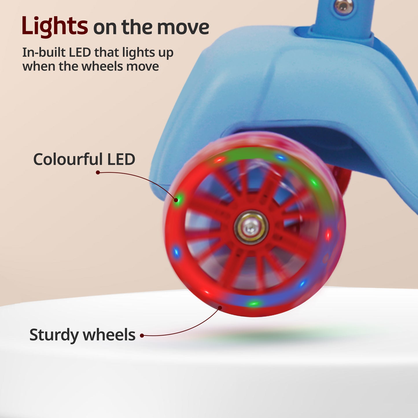 Elegant Scooter for Kids - Toddler 3-Wheel Kick Scooter with LED Lights | Stable Wide Deck for 3-10 Year, Blue & Red