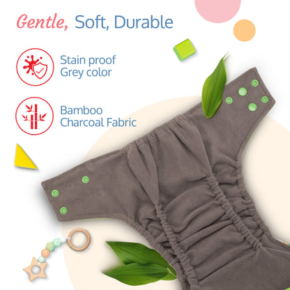 Reusable Bamboo Charcoal Baby Cloth Diapers - 3m+ - white & green