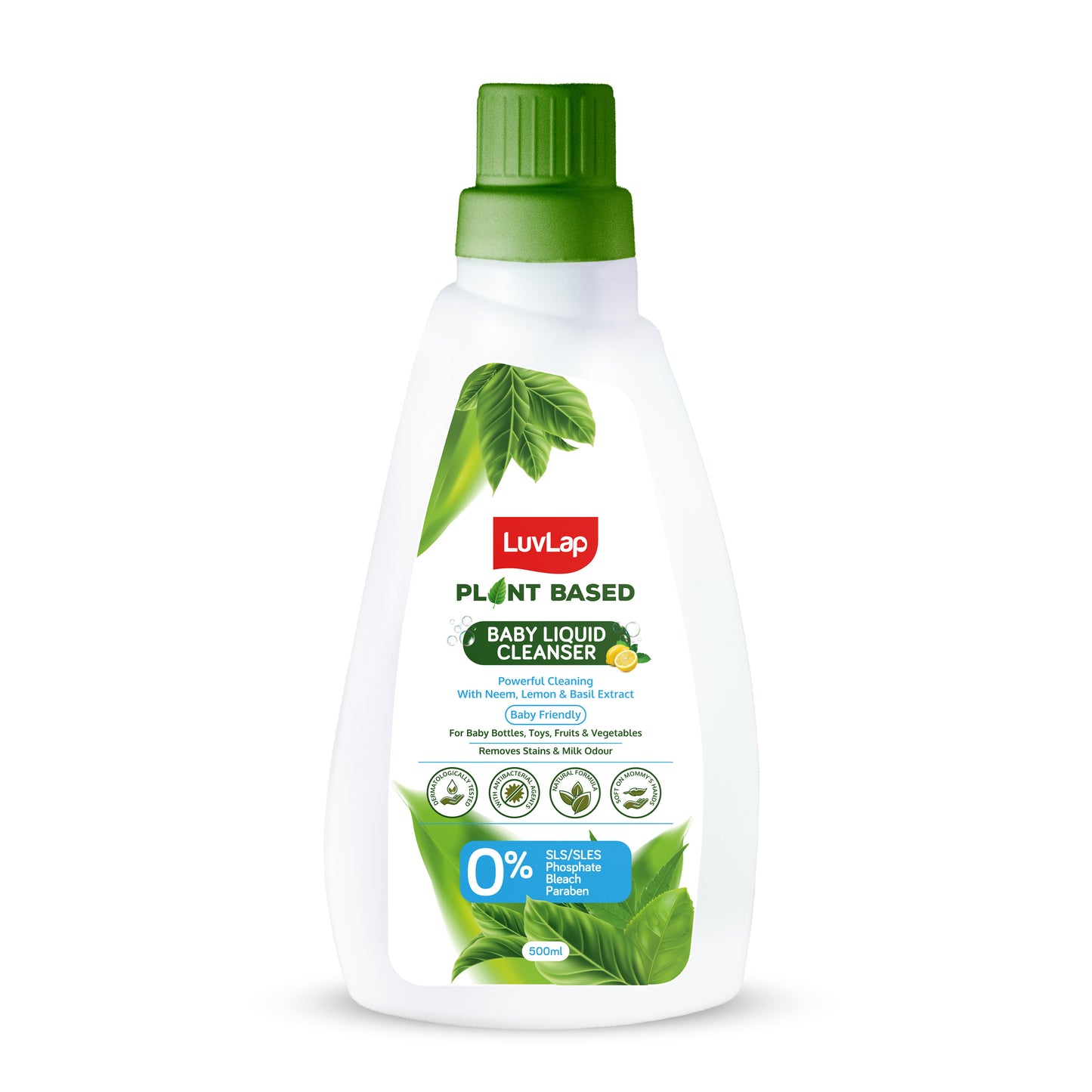 Plant Based Liquid Cleanser, 500ml, With Neem, Lemon & Basil, For Feeding Accessories, Toys, Fruits & Vegetables, 100% Food Grade, Free From Bleach & SLS