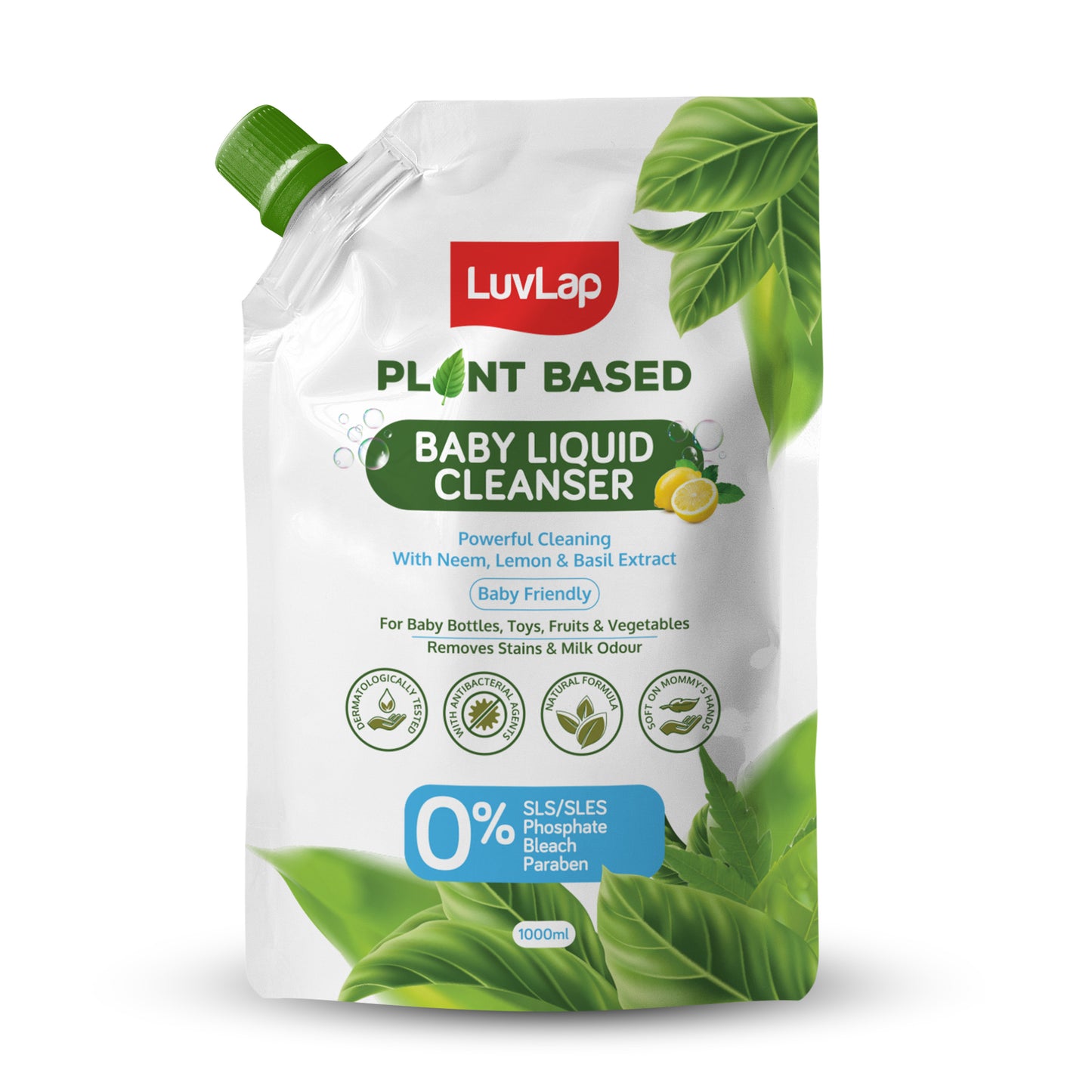 Plant Based Liquid Cleanser, Refill pack- 1000ml, With Neem, Lemon & Basil, For Feeding Accessories, Toys, Fruits & Vegetables, 100% Food Grade, Free From Bleach & SLS