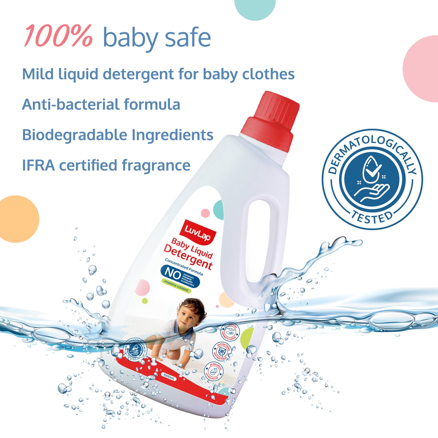 Baby Laundry Detergent 1000ml, pH Balanced Dermatologically tested formula, No harsh chemicals, Safe for mommy's hands & baby's skin, Anti Bacterial, Enriched in Aloe Vera, Softens clothes