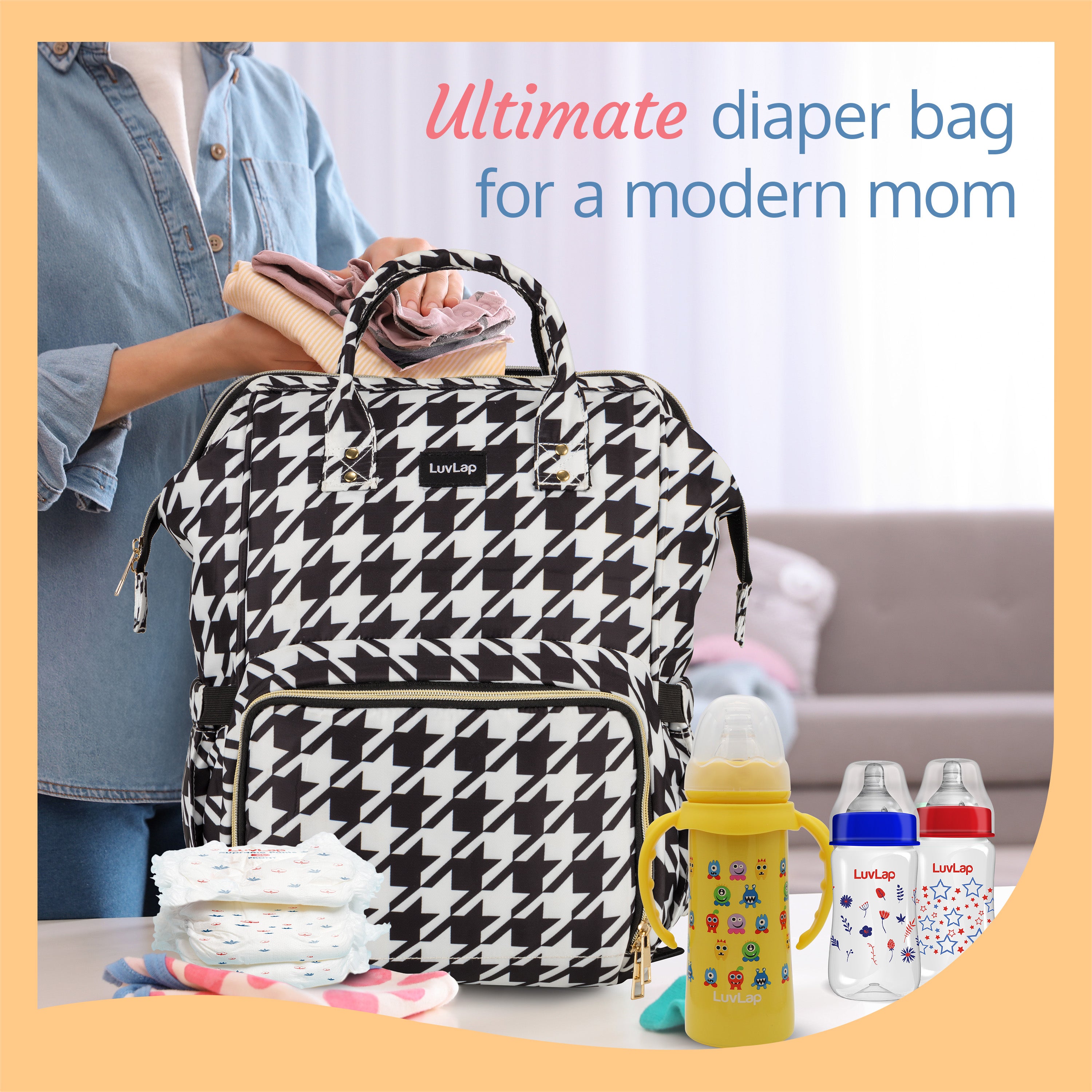 Multifunctional Waterproof Diaper Bag Black and White Luvlap Store