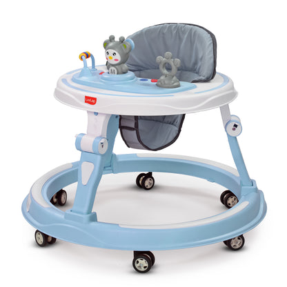 360° Joy Baby Walker for 9+ Months | 3 Level Height Adjustment Walker with Switchable Food & Musical Toy Tray/Advanced Baby Activity Walker, Blue