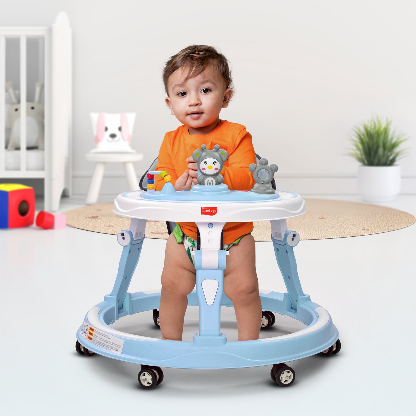 360° Joy Baby Walker for 9+ Months | 3 Level Height Adjustment Walker with Switchable Food & Musical Toy Tray/Advanced Baby Activity Walker, Blue