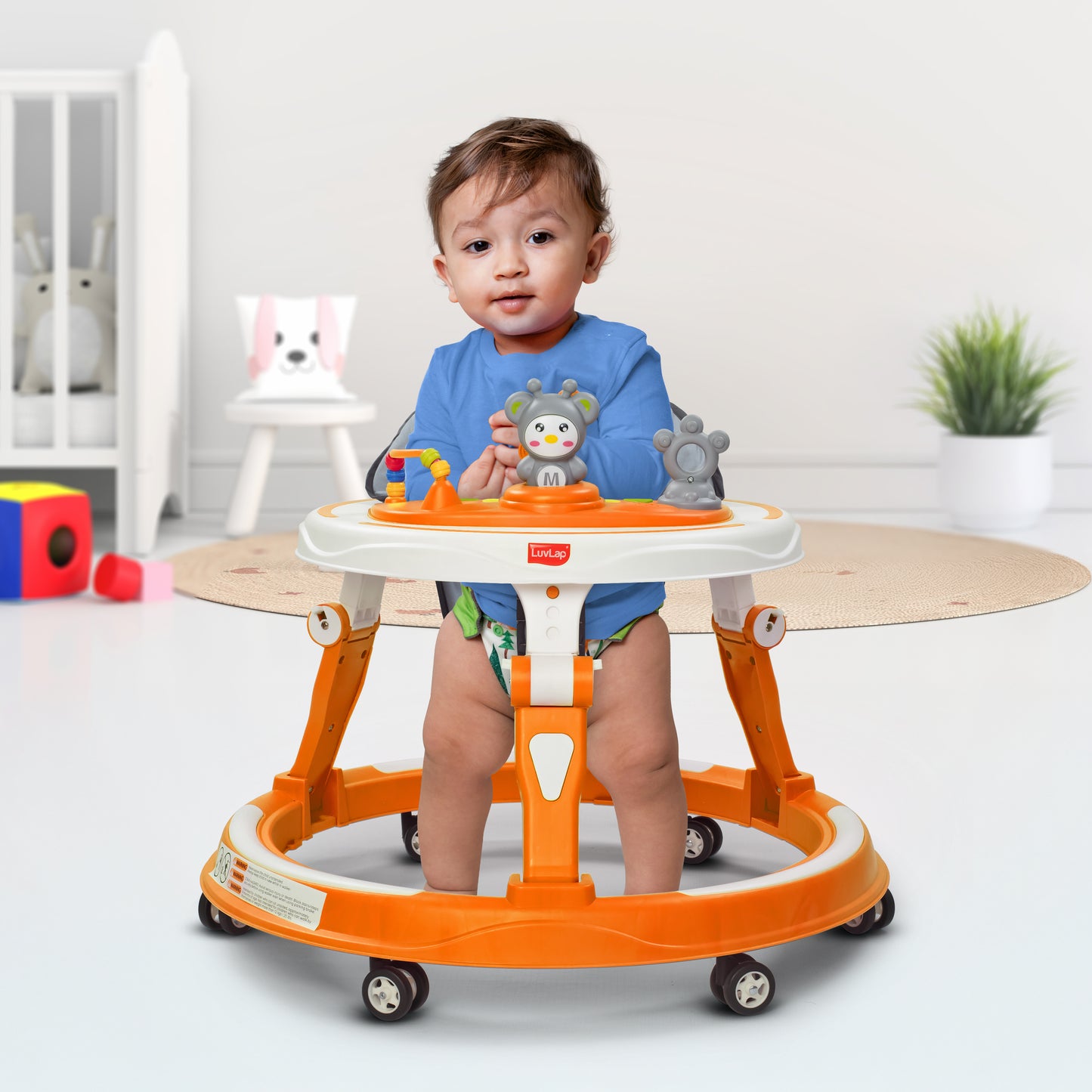 360° Joy Baby Walker 9+ Months | 3 Level Height Adjustment Walker with Switchable Food & Musical Toy Tray/Advanced Baby Activity Walker, Orange