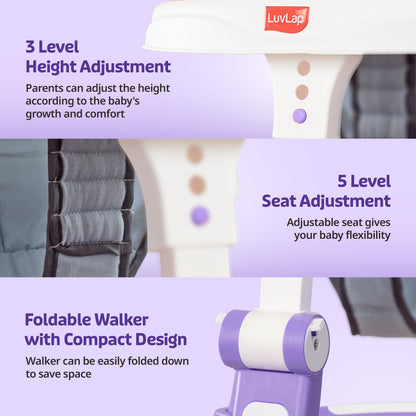 Elegant 360° Baby Walker 9+ Months | 3 Level Height Adjustment Walker/Advanced Baby Activity Walker, Purple