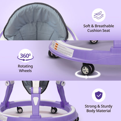 Elegant 360° Baby Walker 9+ Months | 3 Level Height Adjustment Walker/Advanced Baby Activity Walker, Purple