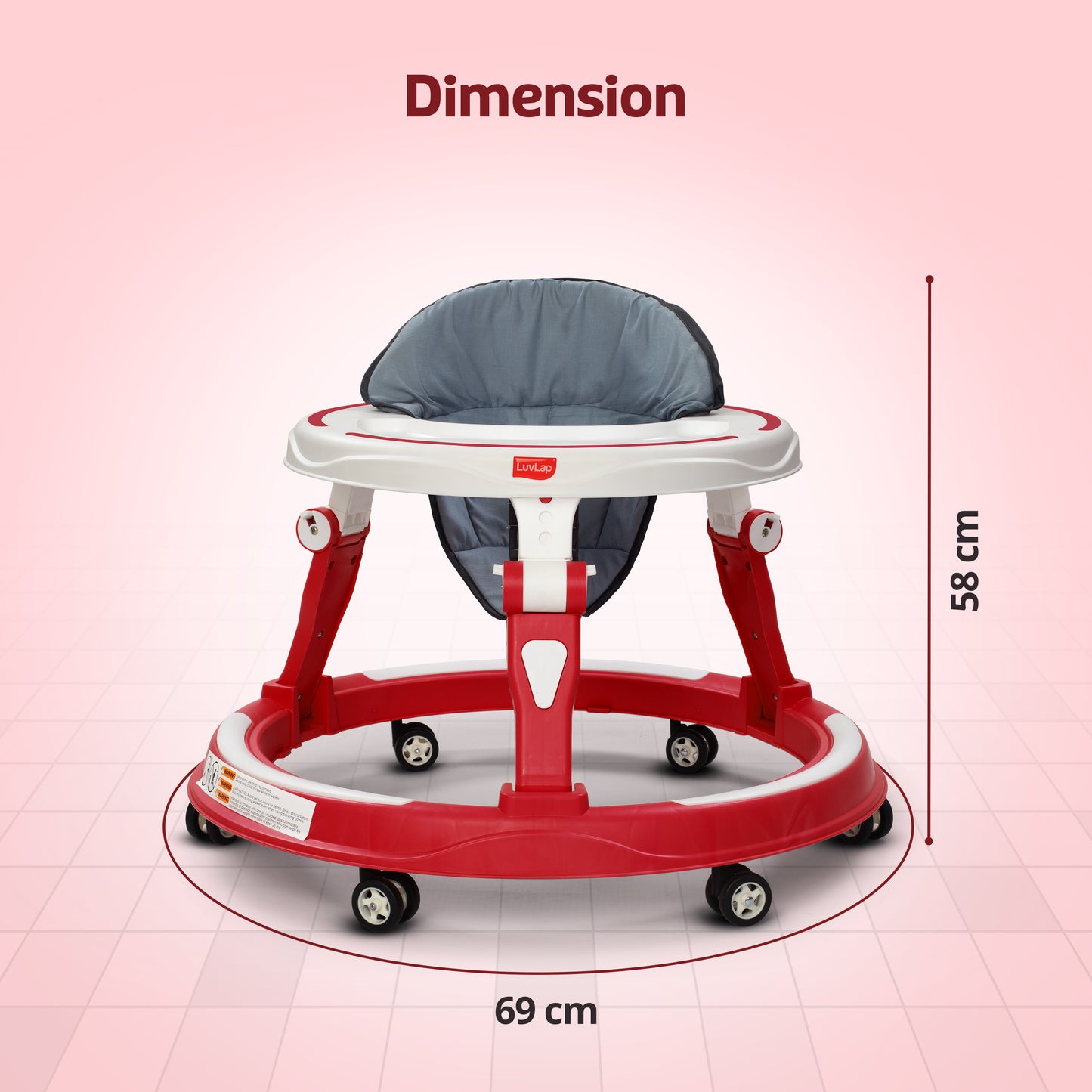 Elegant 360° Baby Walker 9+ Months | 3 Level Height Adjustment Walker/Advanced Baby Activity Walker, Raspberry