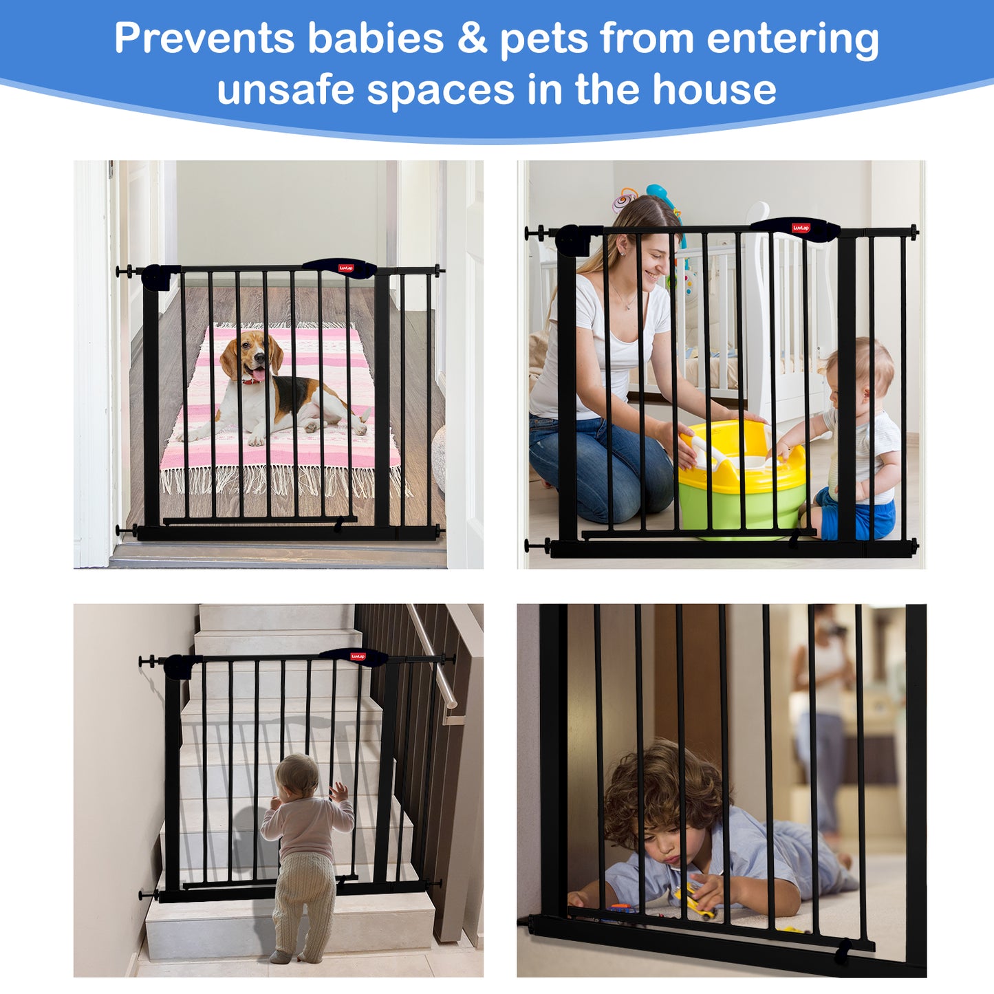 Indoor Baby Safety Gate Size 86 to 95 cm Wide, Black