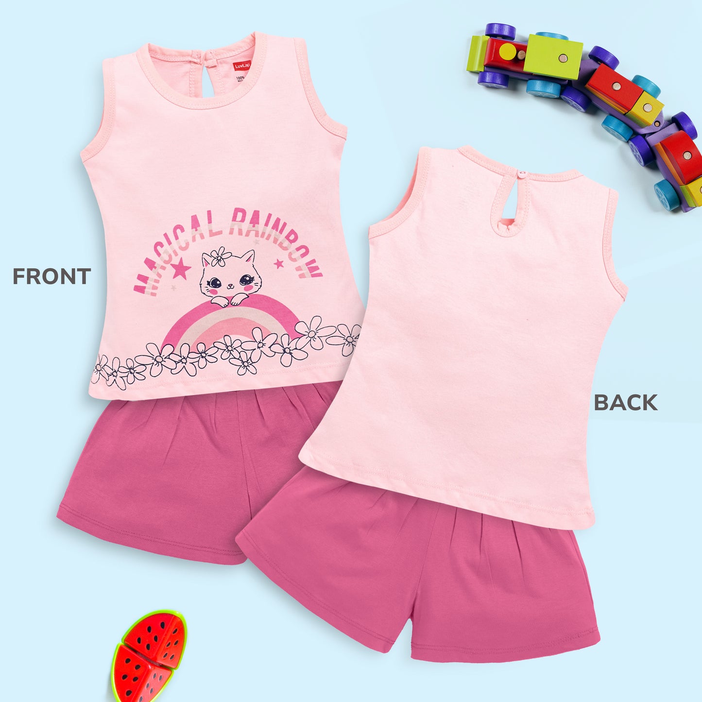 LuvLap Baby Girls Pack Of 3 Sleeveless Top & Shorts Set 100% Cotton