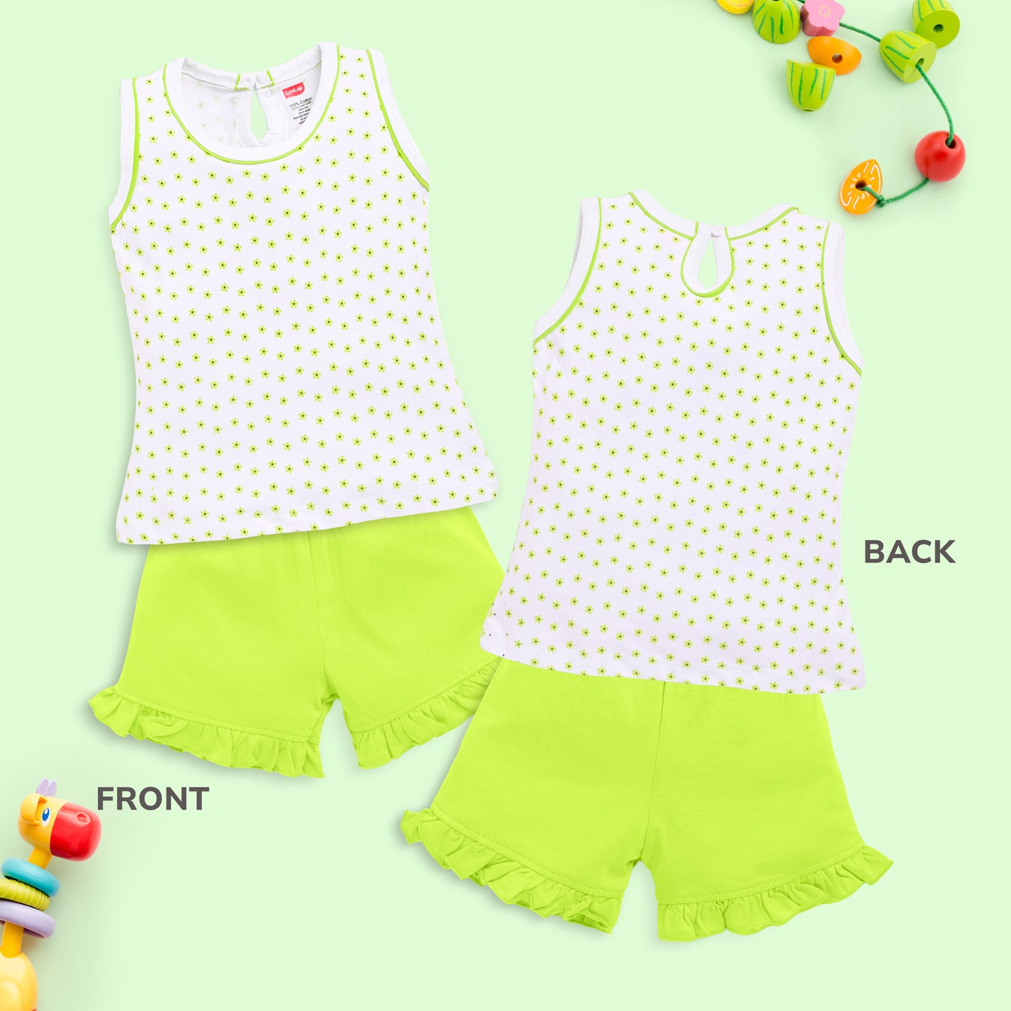 LuvLap Baby Girls Pack Of 3 Sleeveless Top & Shorts Set 100% Cotton