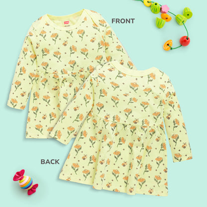 Baby Girls 100% Cotton Full Sleeve Girl Frock Pack Of 3, Lime Green, Light Peach & Baltic Sea