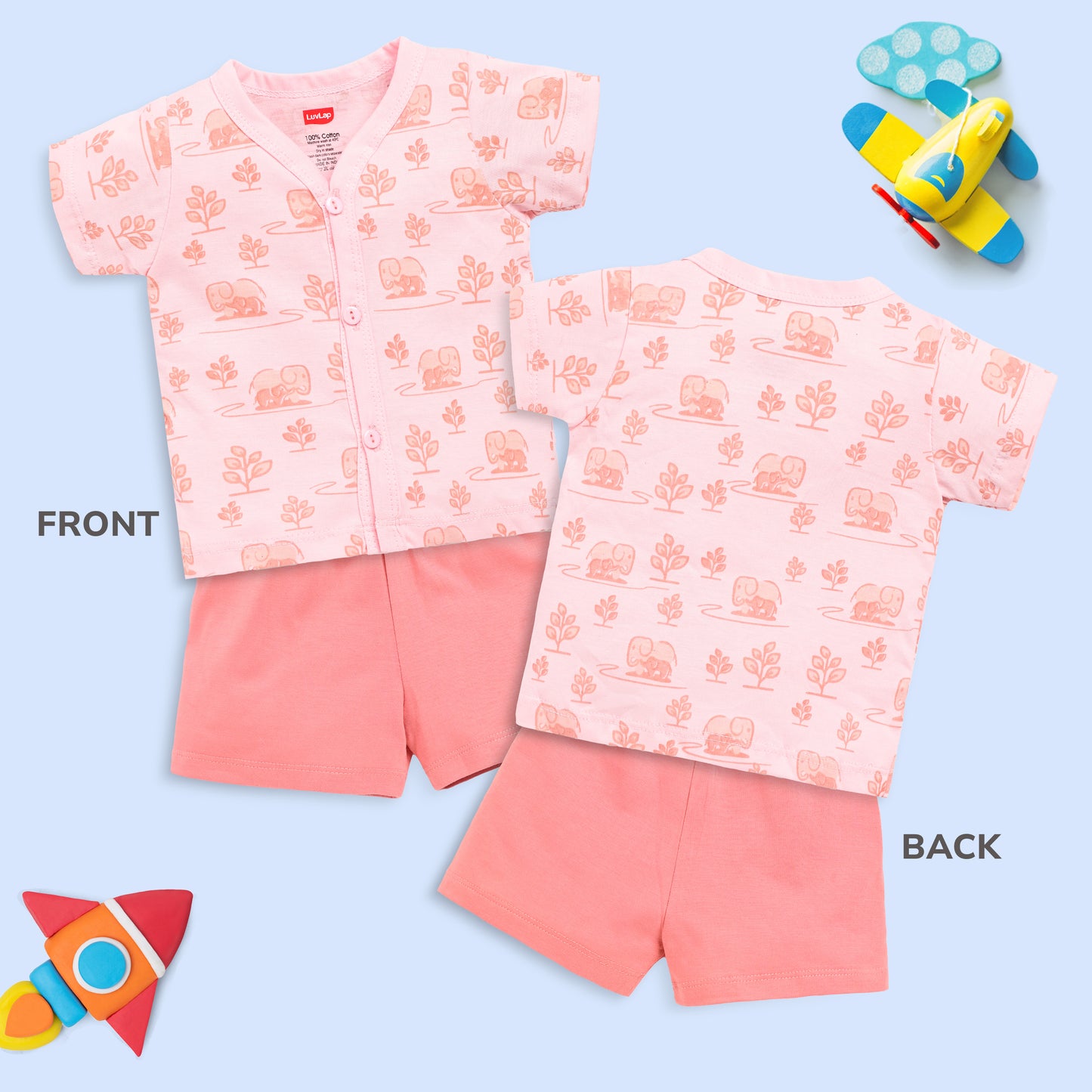 LuvLap Baby Boys & Baby Girls Pack Of 3 Half Sleeve Jhabla & Shorts Set 100% Cotton