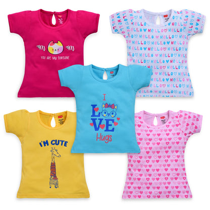 LuvLap Baby Girls Pack Of 5 Half Sleeve Top 100% Cotton