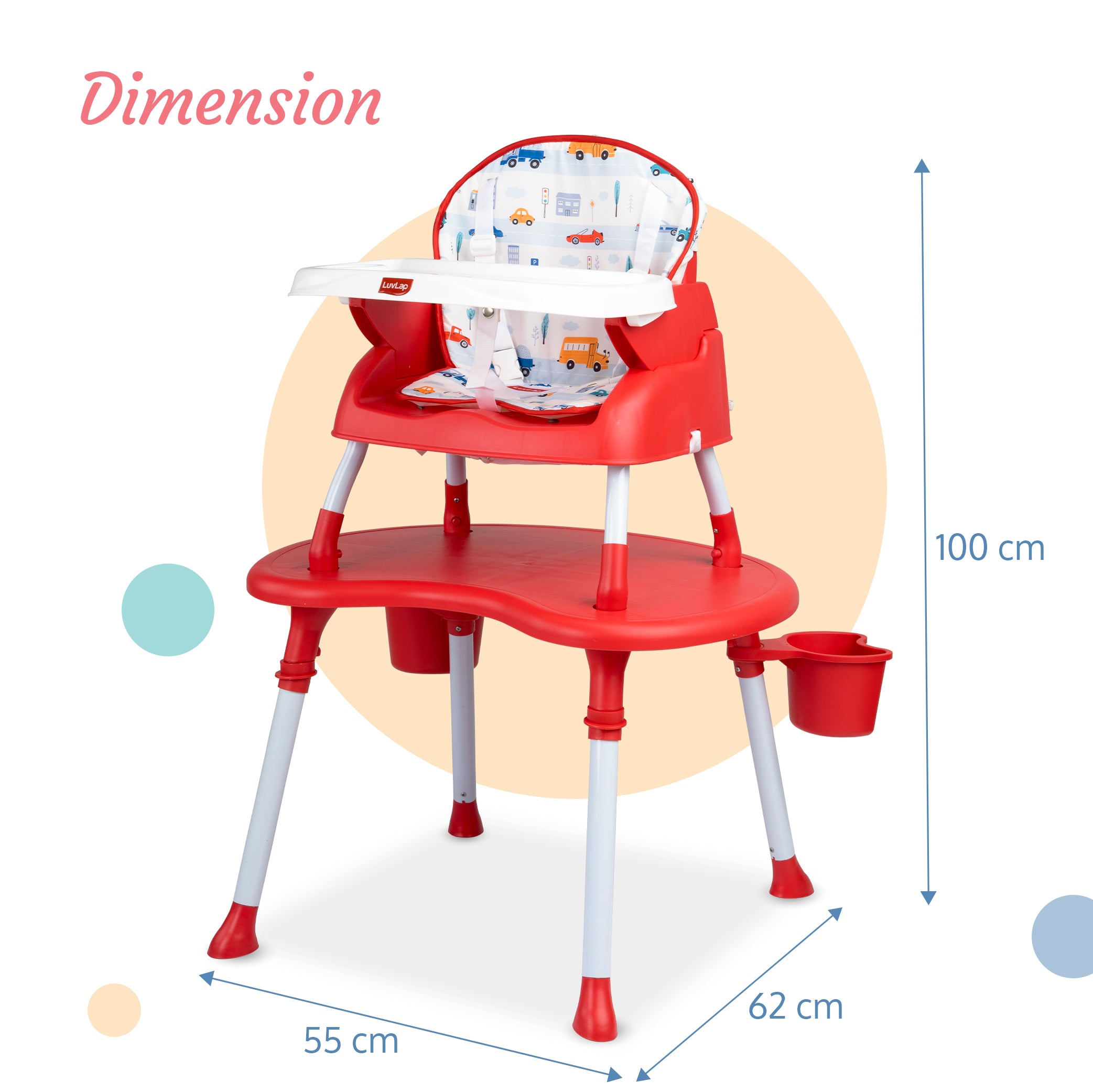 LuvLap 4 in 1 Convertible Baby High Chair with Printed Cushion 5 Poin Luvlap Store