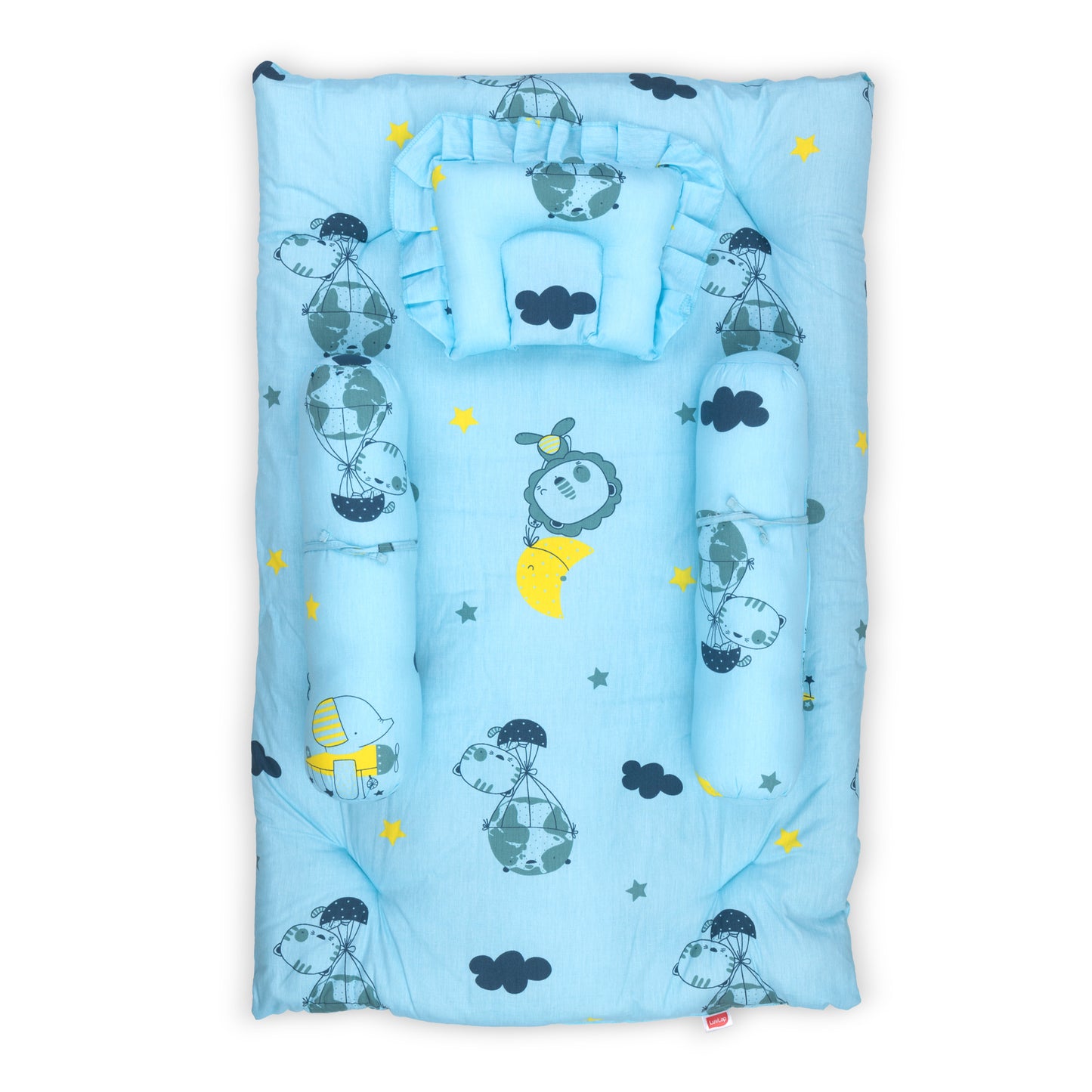 Large Infant Gadda/Mattress Set for Babies - 4Pieces - 0-2 Years - Blue Pilot Print