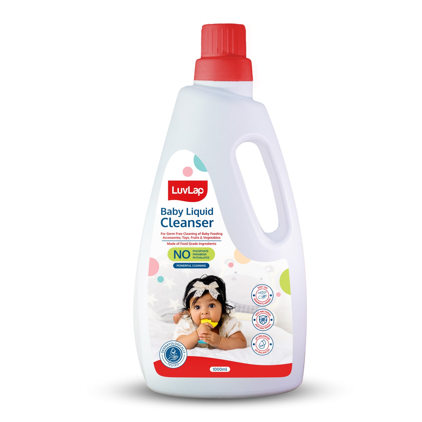 Baby Liquid Cleanser 1000ml, For cleaning feeding bottle, cutlery, toys, fruits & vegetables, Kills 99.9% Germs, pH Balanced Dermatologically tested formula, No harsh chemicals, Bio-degradable