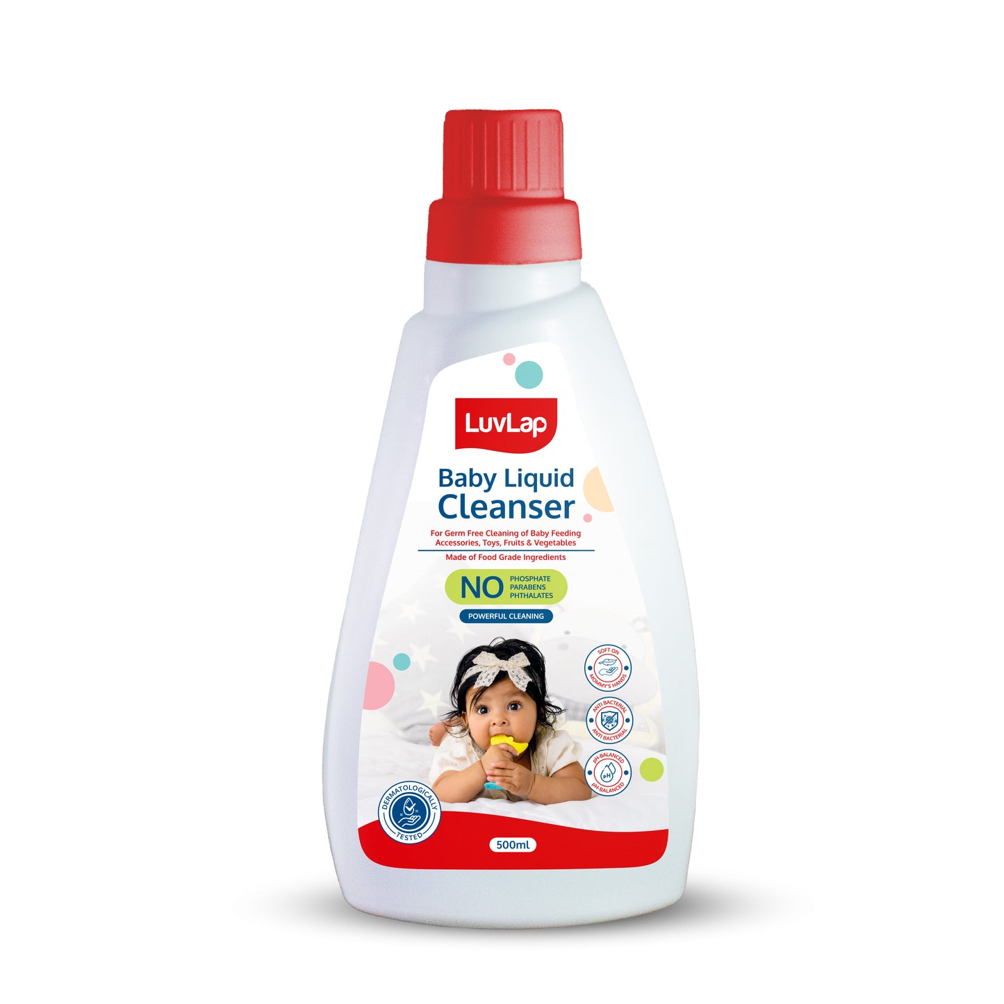 Baby Liquid Cleanser 500ml, For cleaning feeding bottle, cutlery, toys, fruits & vegetables, Kills 99.9% Germs, pH Balanced Dermatologically tested formula, No harsh chemicals, Bio-degradable