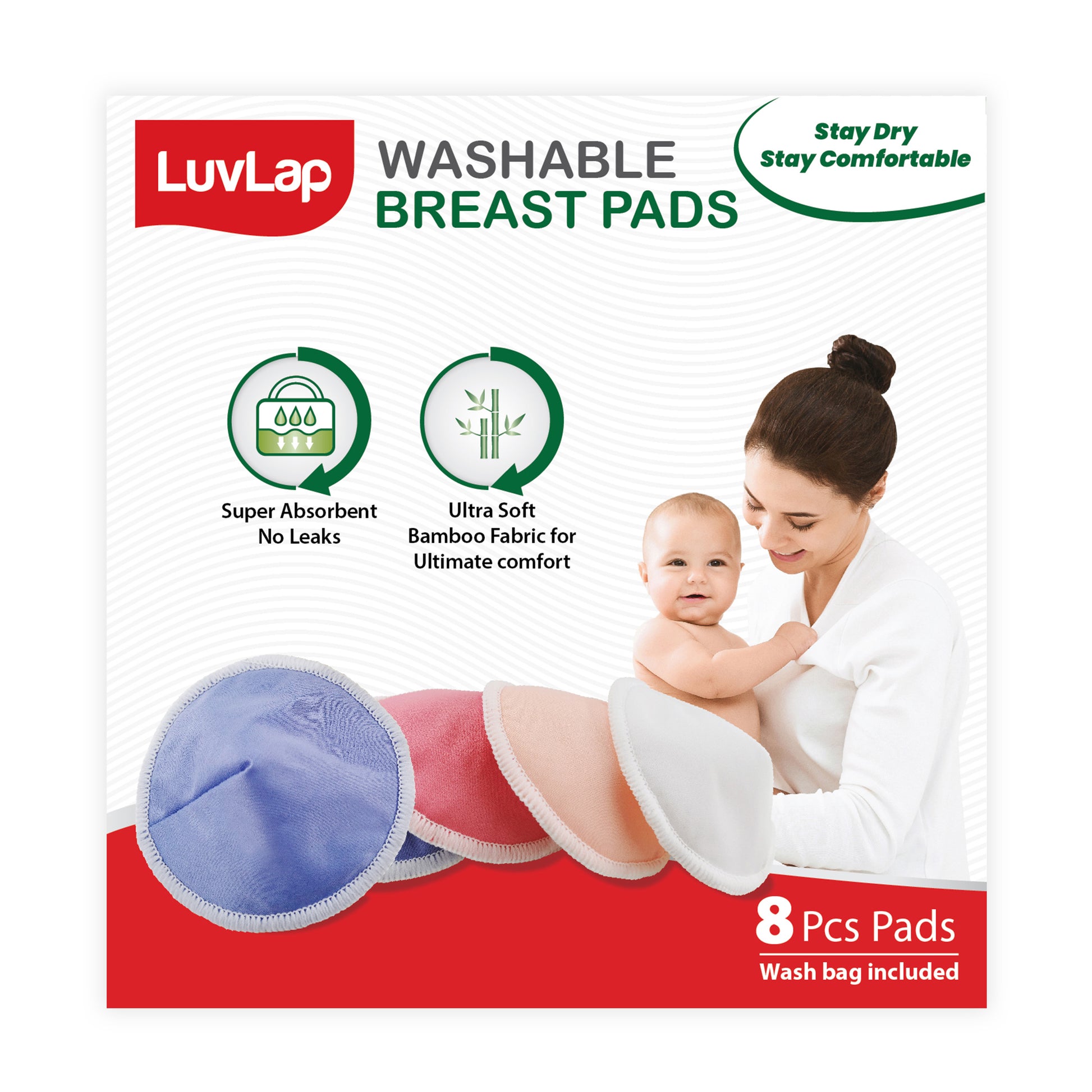 Buy LuvLap Natural Bamboo Washable Nursing Breast Pads, 8 pcs