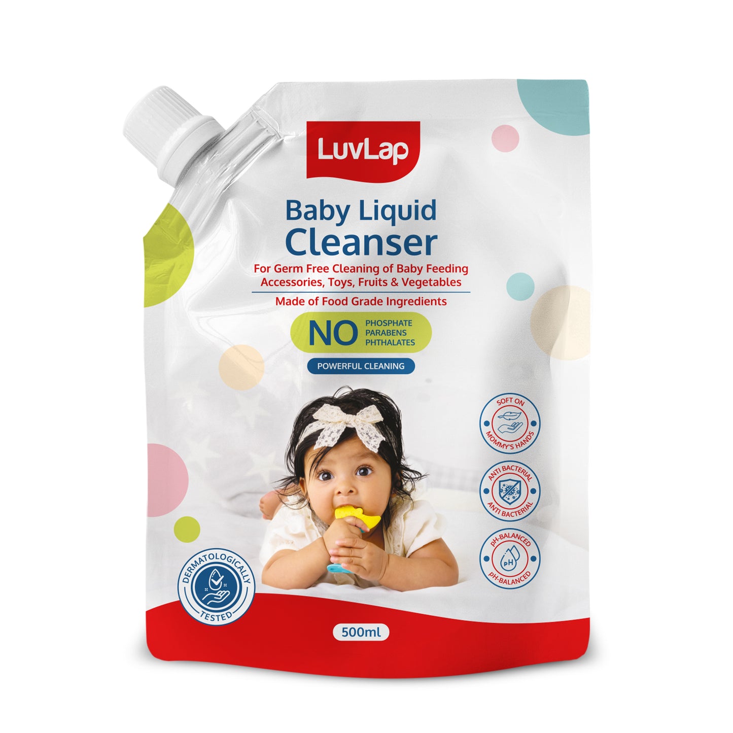 Baby Liquid Cleanser Refill pack- 500ml, For cleaning feeding bottle, cutlery, toys, fruits & vegetables, Kills 99.9% Germs, pH Balanced Dermatologically tested formula, No harsh chemicals