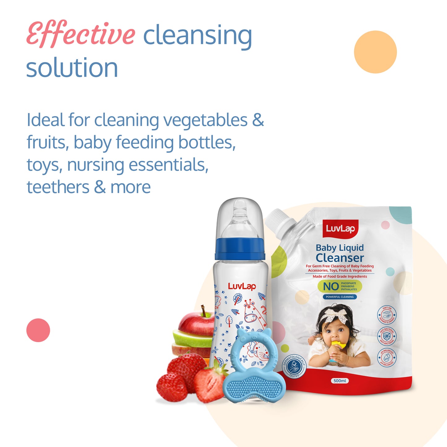 Baby Liquid Cleanser Refill pack- 500ml, For cleaning feeding bottle, cutlery, toys, fruits & vegetables, Kills 99.9% Germs, pH Balanced Dermatologically tested formula, No harsh chemicals