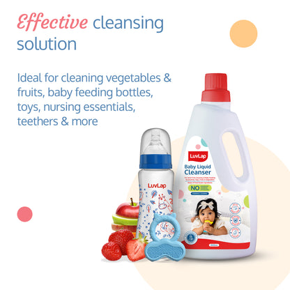 Baby Liquid Cleanser 1000ml, For cleaning feeding bottle, cutlery, toys, fruits & vegetables, Kills 99.9% Germs, pH Balanced Dermatologically tested formula, No harsh chemicals, Bio-degradable