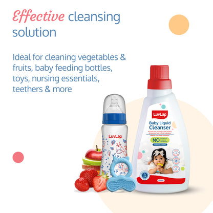 Baby Liquid Cleanser 500ml, For cleaning feeding bottle, cutlery, toys, fruits & vegetables, Kills 99.9% Germs, pH Balanced Dermatologically tested formula, No harsh chemicals, Bio-degradable