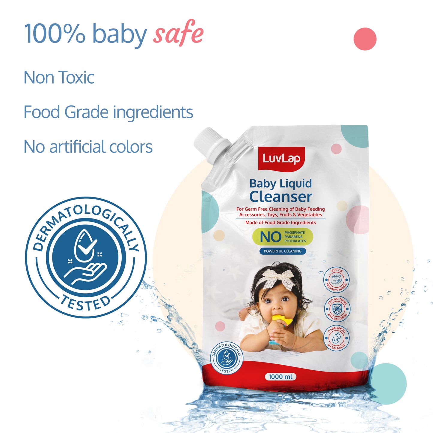 Baby Liquid Cleanser Refill pack- 1000ml, For cleaning feeding bottle, cutlery, toys, fruits & vegetables, Kills 99.9% Germs, pH Balanced Dermatologically tested formula, No harsh chemicals