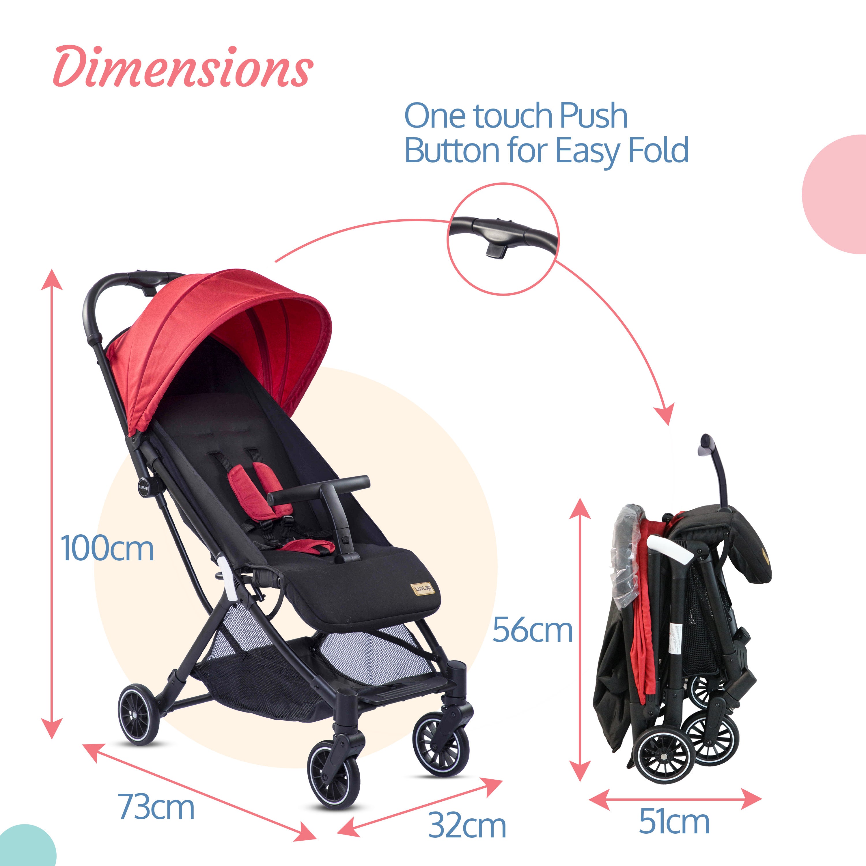 Urbane Baby Stroller Pram with 5 Point Safety Harness Easy Fold Extend Luvlap Store