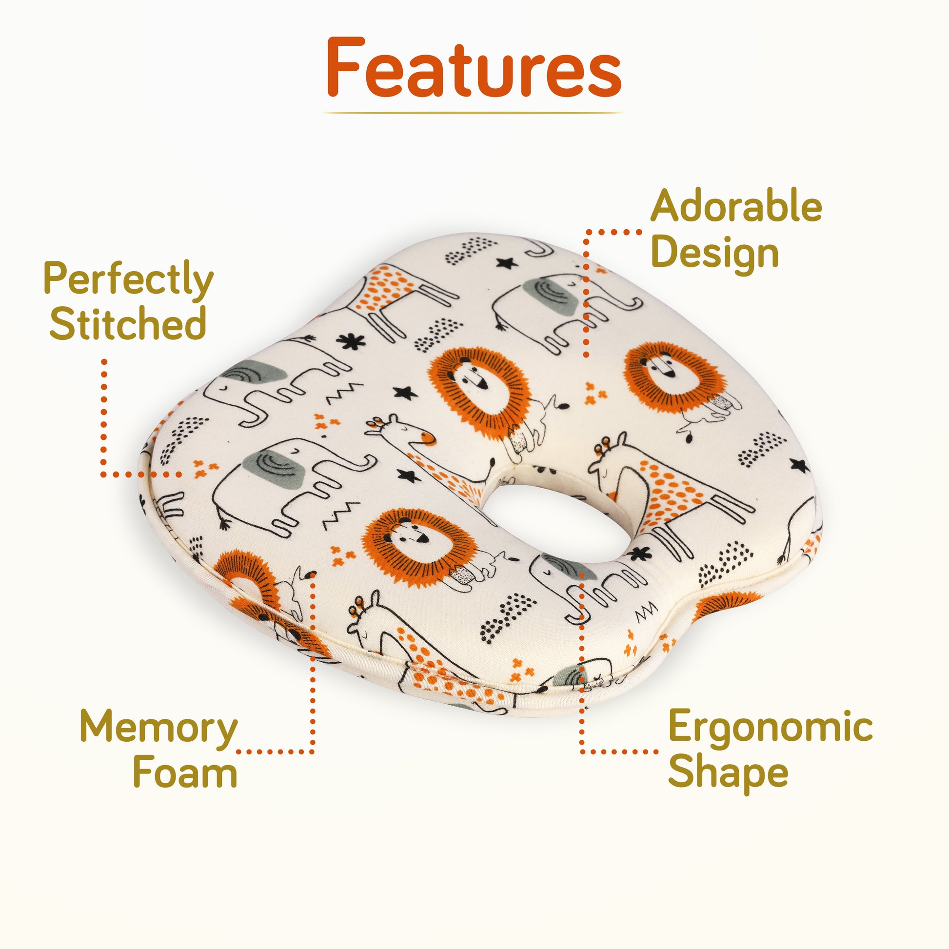 LuvLap Memory Foam Baby Head Shaping Pillow, Baby Pillow for Preventing  Flat Head Syndrome, 24 cm X 21 cm X 4 cm, 0m+, Apple Shape, Animal Print  (Orange) – Luvlap Store