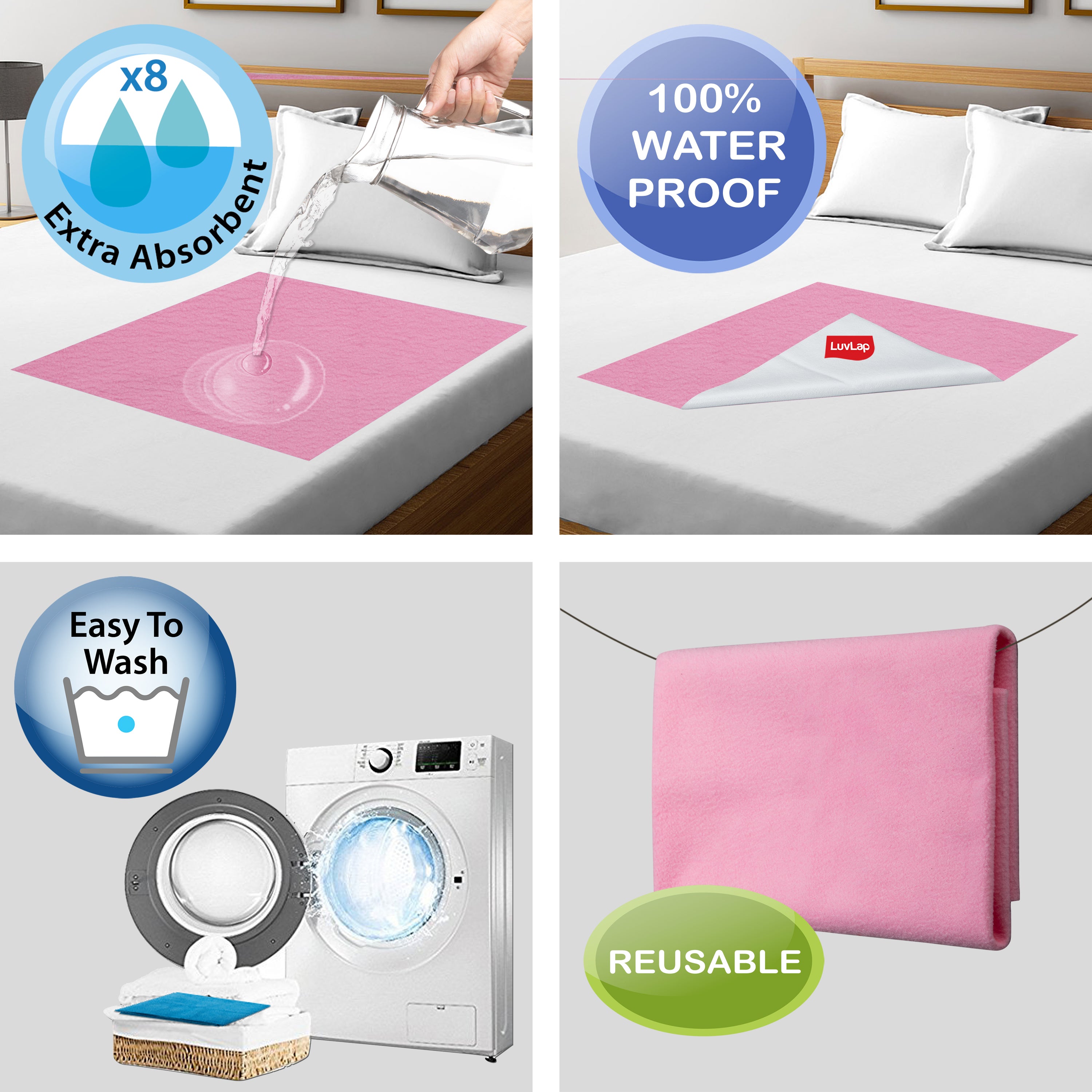 LuvLap Instadry Extra Absorbent Dry Sheet Bed Protector Sky Blue Baby Pink 0m Small 50 x 70cm Pack of 2 Luvlap Store